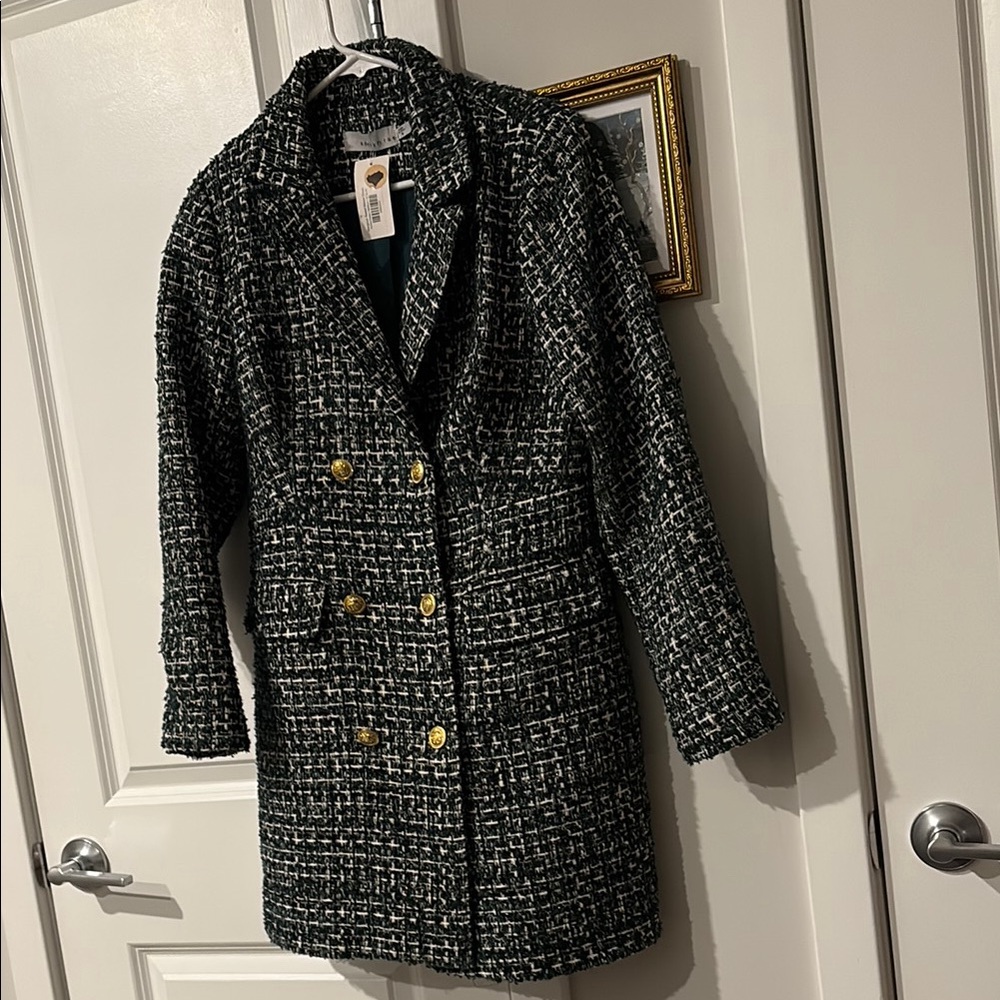 Adelyn Rae Black and White Tweed coat with Gold Buttons